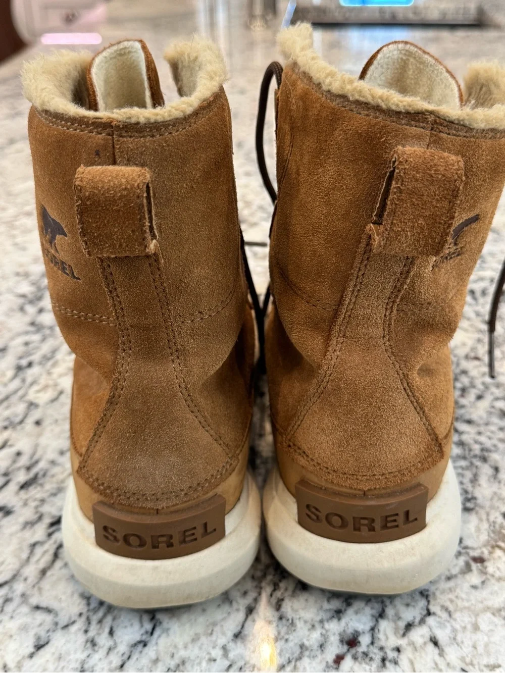 Sorel Explorer Joan Waterproof Suede Boots Brown Faux Fur Women’s 9